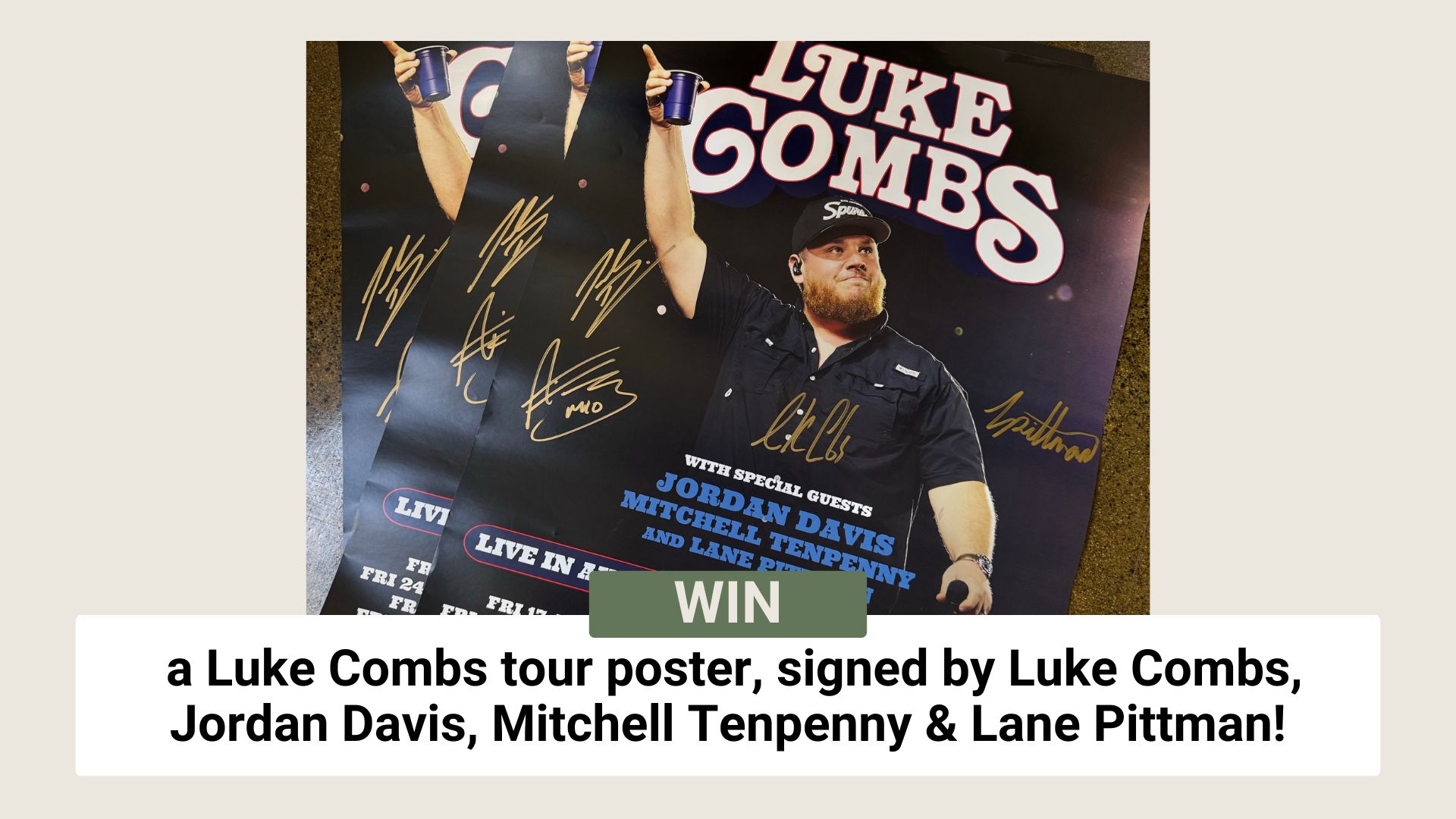 Win a signed poster from Luke Combs' Live in Australia & New Zealand 2025 tour!